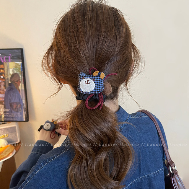 Cute bear hair tie for women, 2025 high-end small intestine hair rope, high elastic head rope, durable low ponytail rubber band