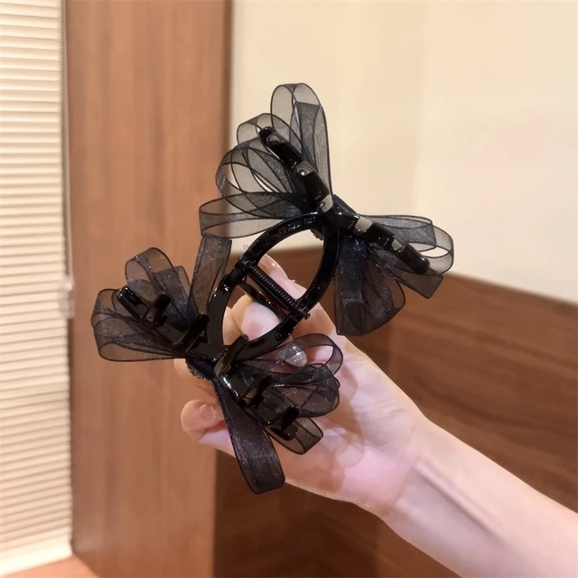 French elegant mesh black bow medium size grab back head temperament hair clip shark chuck headdress hair accessories women