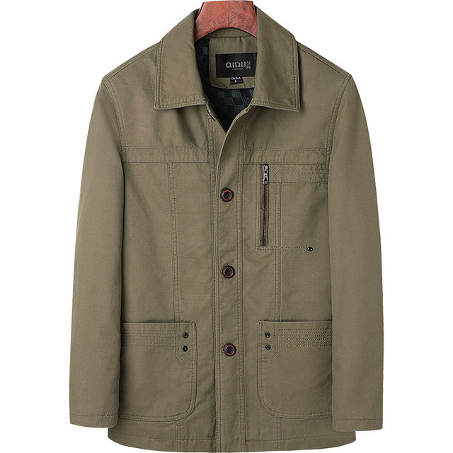 Shinkle cotton lapel jacket Middle -aged and elderly men's spring and autumn men's dad dad jacket medium long top 50 years old 60
