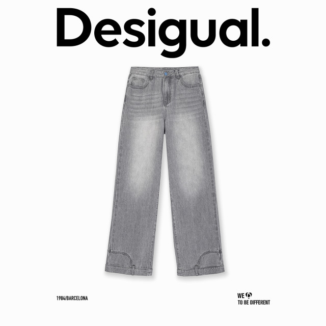 Desigual25 spring and summer new loose straight back pocket floral embroidered light grey trousers women's jeans
