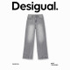 Desigual25 spring and summer new loose straight back pocket floral embroidered light grey trousers women's jeans
