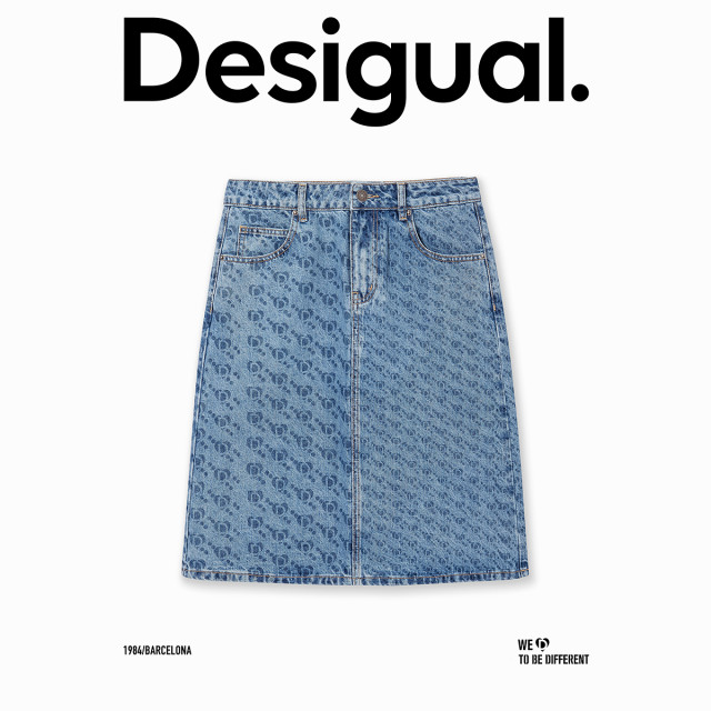 Desigual denim A-line LOGO love asymmetrical print midi-length skirt for women
