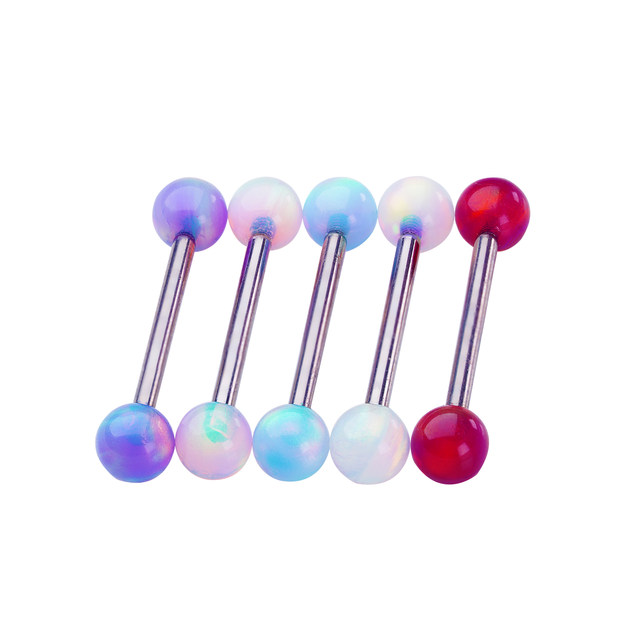 rock boilF136 titanium alloy fantasy nebula opal tongue ring internal thread aurora opal stone tongue nail jewelry