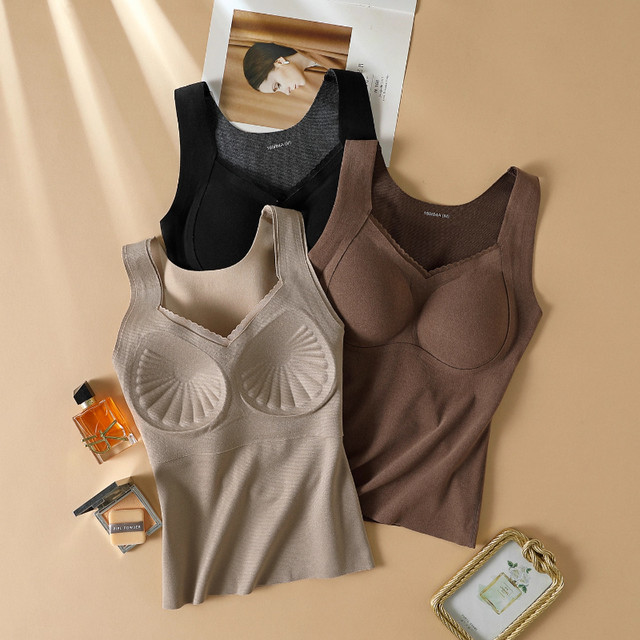 2025 winter new v-neck thermal vest for women with chest pad and velvet inner layer with graphene heating underwear for autumn