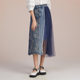 SOMSOM/Soma high waist irregular lace splicing large hem skirt spring mid-length A-line denim skirt for women
