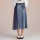SOMSOM/Soma high waist irregular lace splicing large hem skirt spring mid-length A-line denim skirt for women
