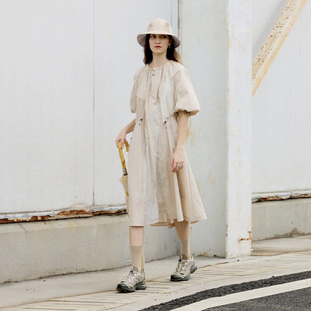 Semi-circle women's clothing 2024 summer new brand irregular splicing drawstring dress for women light sports niche design

