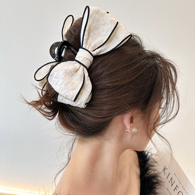 Black bow grabbing a large high -level high -level high -level hair clip female back head hair card elegant temperament shark clip headdress
