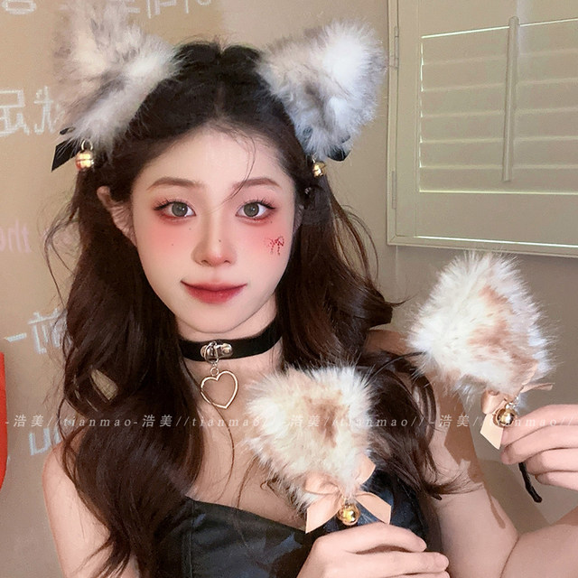 Plush cat ear headband women bell cat cos party plays atmosphere headband performance props hair tie accessories
