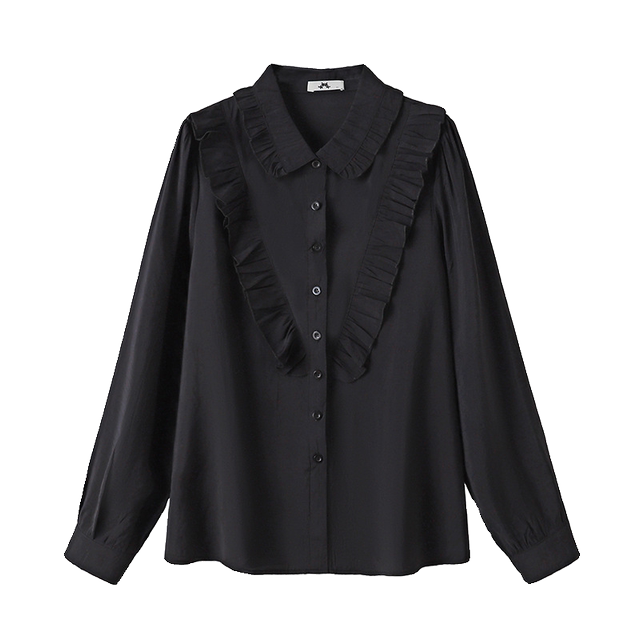 Large size shirt for women with fat mm, western style 200Jin [Jin is equal to 0.5 kg] fat mm with lotus leaf collar, long-sleeved shirt, top, bottoming shirt, fashionable small shirt