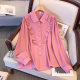 Large size shirt for women with fat mm, western style 200Jin [Jin is equal to 0.5 kg] fat mm with lotus leaf collar, long-sleeved shirt, top, bottoming shirt, fashionable small shirt