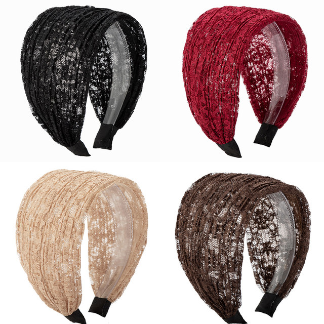 Lace wide-brimmed headband for women to cover white hair, summer breathable hairband, simple toothed anti-slip hairpin headgear