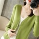 100 pure fashionable cardigan jacket for women knitted base shirt V-neck spring 2025 new style short sweater for women