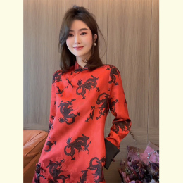 2023 Autumn and Winter New Chinese style national wind improved cheongsam temperament senior feeling New Year uniforms red disc-button dress