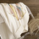 Literary and fresh cartoon oil painting flower loose double -layer cotton yarn baby cotton white shirt female long -sleeved bottom shirt