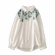 Literary and fresh vacation style cartoon leaves double-layer cotton yarn loose shoulder white shirt women's long-sleeved base shirt