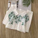 Literary and fresh vacation style cartoon leaves double-layer cotton yarn loose shoulder white shirt women's long-sleeved base shirt