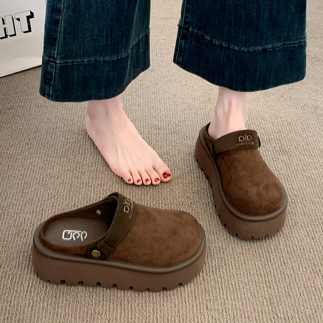 Thick-soled heightened Birken shoes bag-toe half-slippers for women wearing 2025 new autumn one-foot lazy Birken shoes