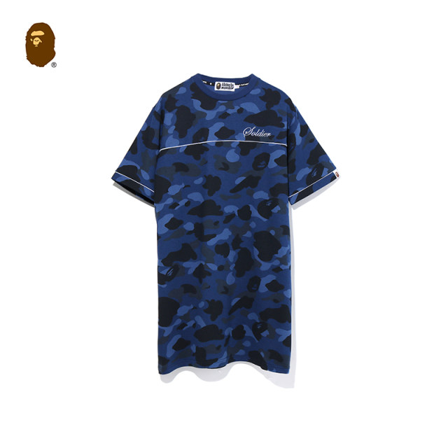 BAPE women's spring and summer star pattern letters camouflage print round neck short-sleeved dress 235511E