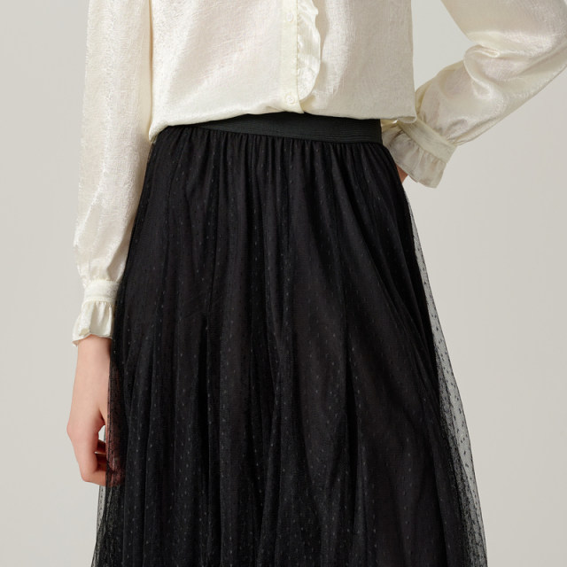The same style in the shopping mall, Mosakha vintage dots mesh heavy industry multi-layer mesh splicing long skirt for women