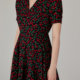 The same style in the mall, Mossack V-neck Short Sleeve High Waist Cherry Blended Printed Dress for Women