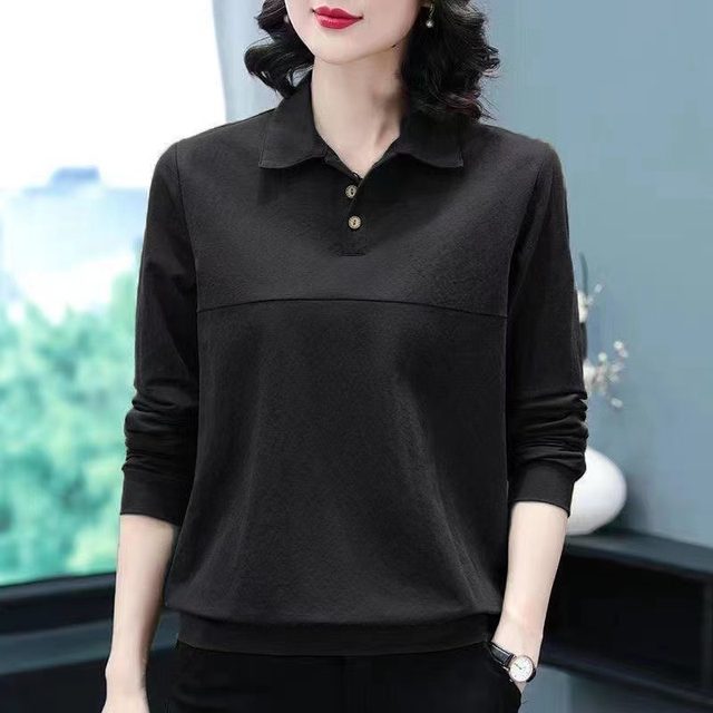 2025 Spring and Autumn New Polo Shirt T-shirt Women Loose Large Size T-shirt Korean versatile middle-aged mother women's top

