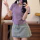 Star pin tie-dye v-neck purple short-sleeved T-shirt for women 2025 new sweet and cool style small slim short top