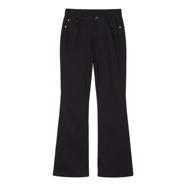 Suran WHM Spring Women's Fashionable Retro Pattern Thick Twill Elastic Cotton High Waist Flared Tender Trousers
