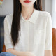 Summer thin mulberry silk wool short-sleeved cardigan for women POLO collar knitted five-point sleeve T-shirt loose base top