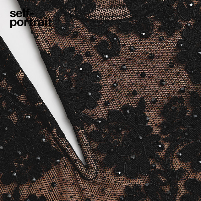 self-portrait 2024 autumn and winter classic black lace flashing diamond galaxy strapless dress