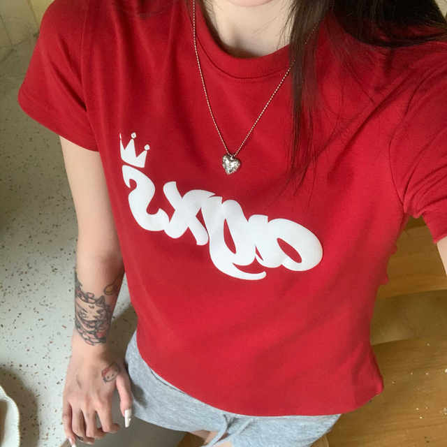 Xishi Chaoshe AGXS summer slim foam logo slim sweet spicy sweet cool stretch American top short-sleeved T-shirt