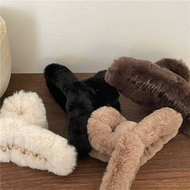Korean milk coffee color 13cm hair accessory cross hair clip large imitation rabbit plush hair clip back head hair clip for women