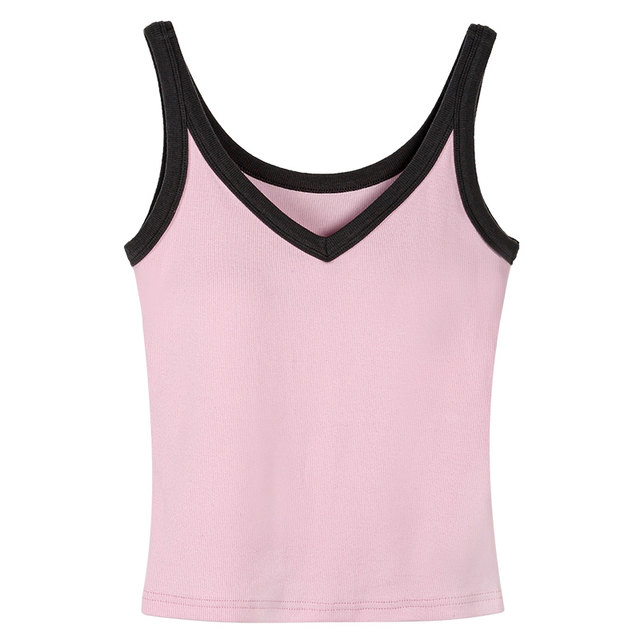 Pusumede with chest pad V -neck suspended female summer design sense of contrasting slim niche niche tattoo shirt
