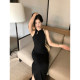 pusumede new Chinese style hollow buckle neck knitted suspender vest women's summer temperament slim short top