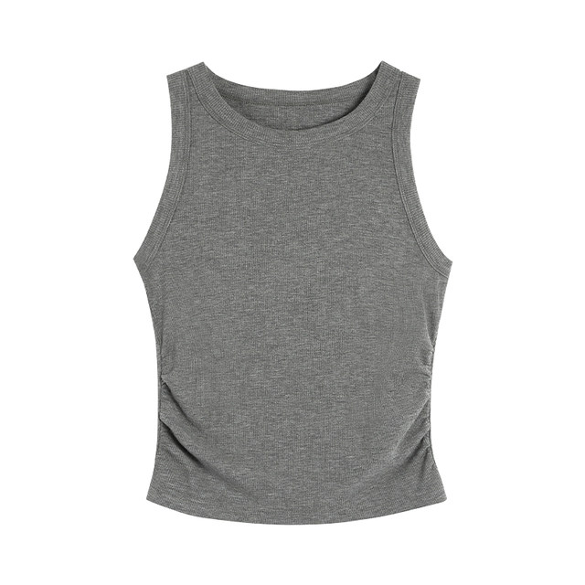 pusumede elastic slim short knitted camisole women's summer outer wear red waist-baring sleeveless top