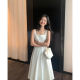 pusumede French square collar suspender dress for women in summer waist-hugging sleeveless textured skirt temperament vest skirt