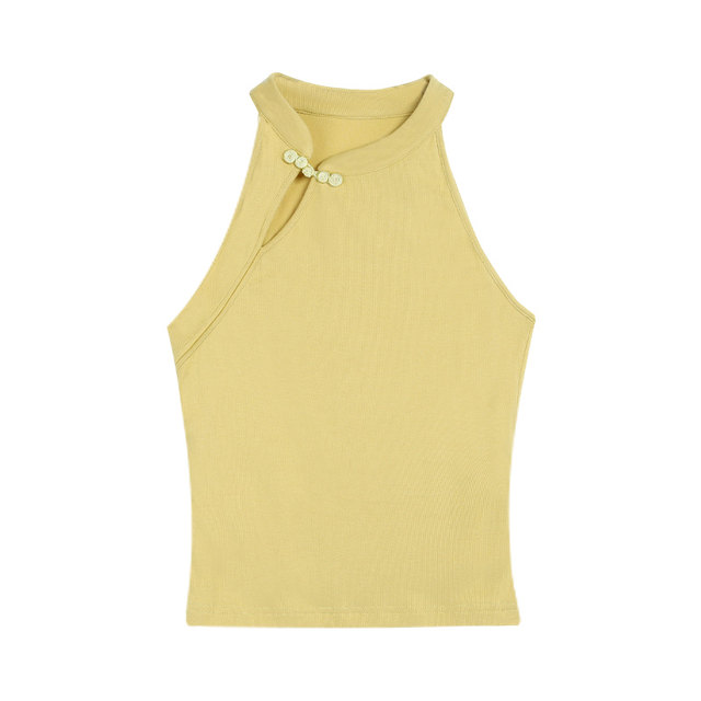 pusumede new Chinese style hollow buckle neck knitted suspender vest women's summer temperament slim short top