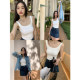 Pusumede black suspender vest for women in summer basic stretch slim short knitted outer wear versatile top