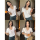 Pusumede black v-neck short-sleeved shoulder T-shirt for women in summer new Korean style versatile loose casual top