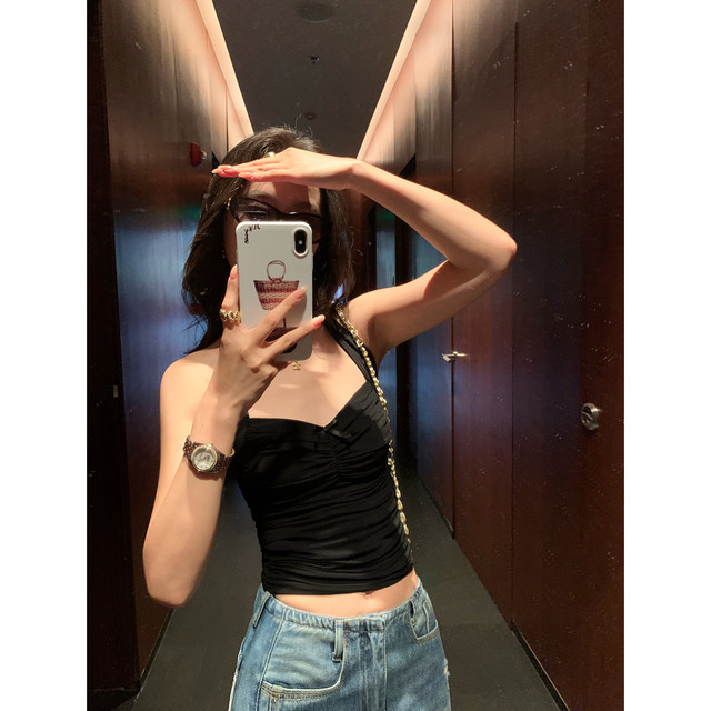 
Pusumede sexy neck halter mesh suspender for women wearing wrinkled and smudged design niche and unique vest top