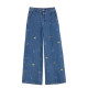pusumede puppy embroidered age-reducing wide-leg straight jeans for women's design loose trousers high-waist casual pants