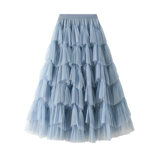 Cake skirt 2025 autumn new mesh long skirt design skirt versatile mesh spliced ​​puffy skirt 1219 custom