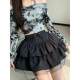 Women's spring and autumn new style short skirt mesh fluffy skirt high waist jk cake A-line tie skirt set
