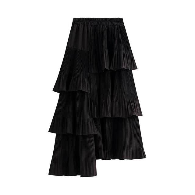 Autumn and winter Korean version asymmetric pleated cake skirt for women versatile mid-length ruffled irregular skirt 8255 custom
