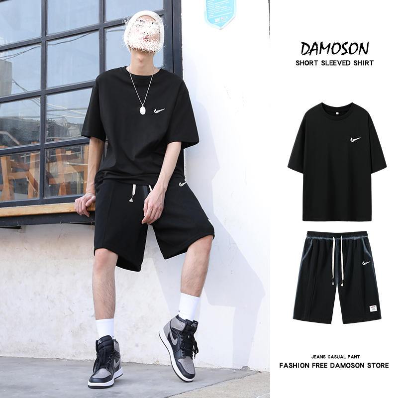 aj运动套装男夏季新款休闲宽松短袖短裤两件套青少年痞帅男装搭配