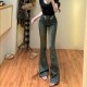 Li Li retro embroidered high-waisted slim and slightly flared jeans for women 2025 summer new stretch slim floor pants