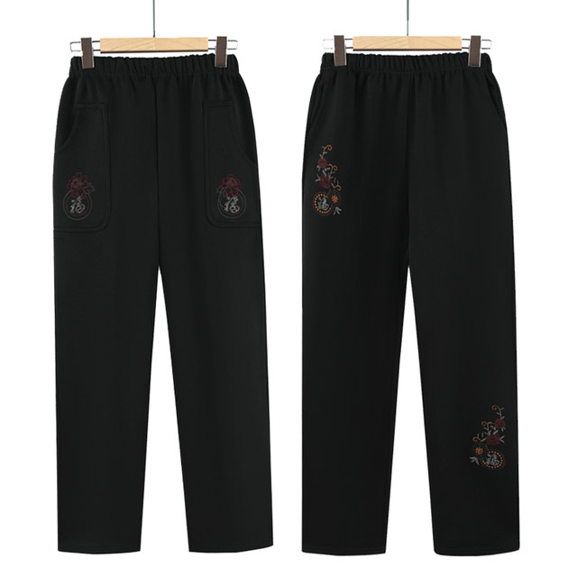 Middle-aged and elderly women's pants spring and autumn style high-waist grandma casual pants loose high-waist mother autumn and winter plus velvet old lady
