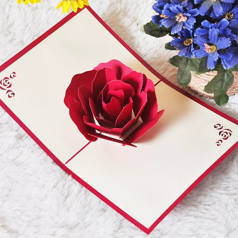 生日贺卡片立体玫瑰花七夕情人妇女节定制3diy代写礼物非
