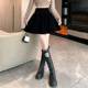Large size gold velvet A-line skirt showing legs long and short skirt autumn and winter Korean style college style umbrella skirt women's black pleated skirt