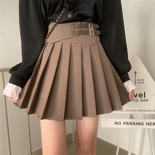 Large size slim and pleated skirt, small short skirt, fat mm Korean versatile A-line skirt, spring and summer belly-covering skirt